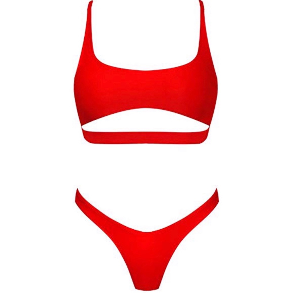 Red cutout 2 piece bikini